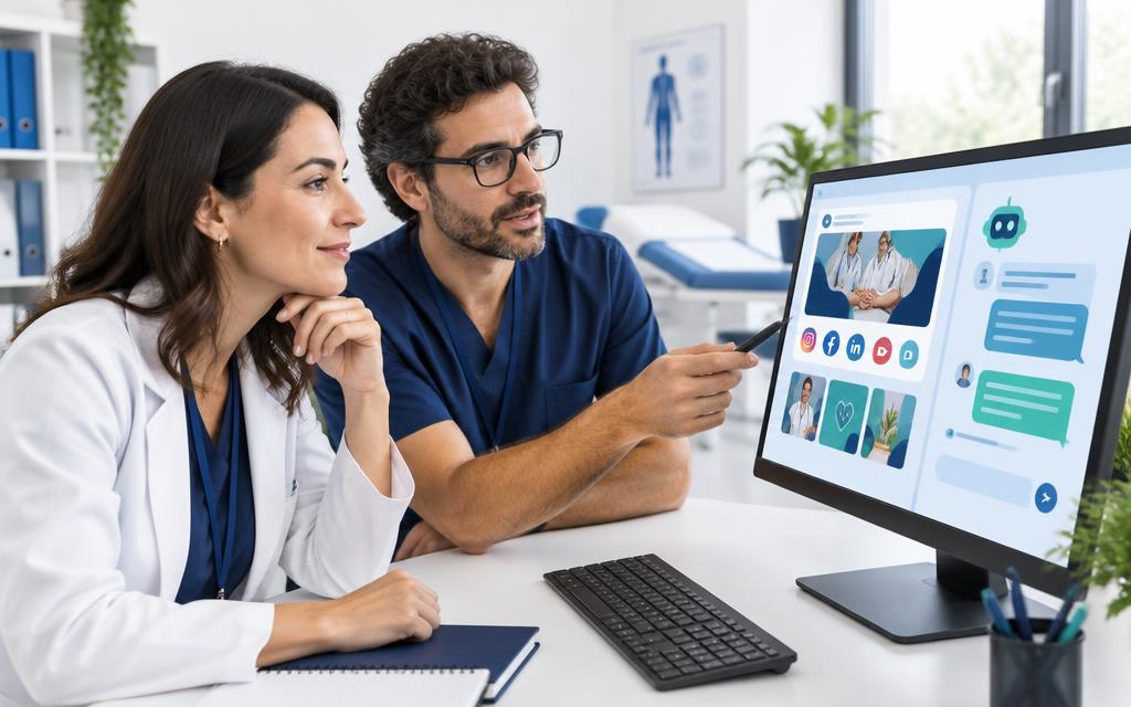Professionisti al lavoro sulla comunicazione sanitaria digitale e l'intelligenza artificiale